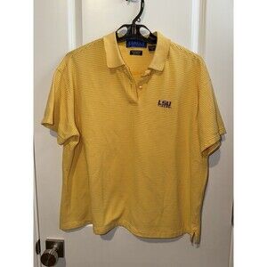 LSU Tigers Turfer Sport 2XL Gold White Striped Polo Shirt Purple Logo